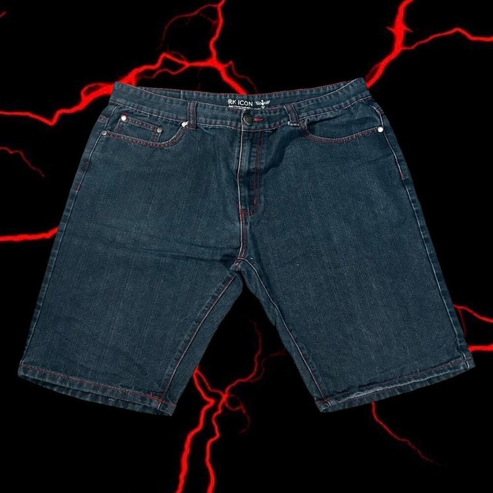 y2k rk icon red stitched baggy jorts